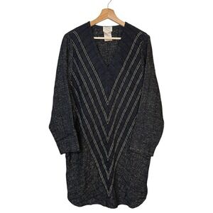 Zonda Nellis Metallic Knit Tunic OneSize V Neck 3/4 Sleeve Art To Wear Lagenlook